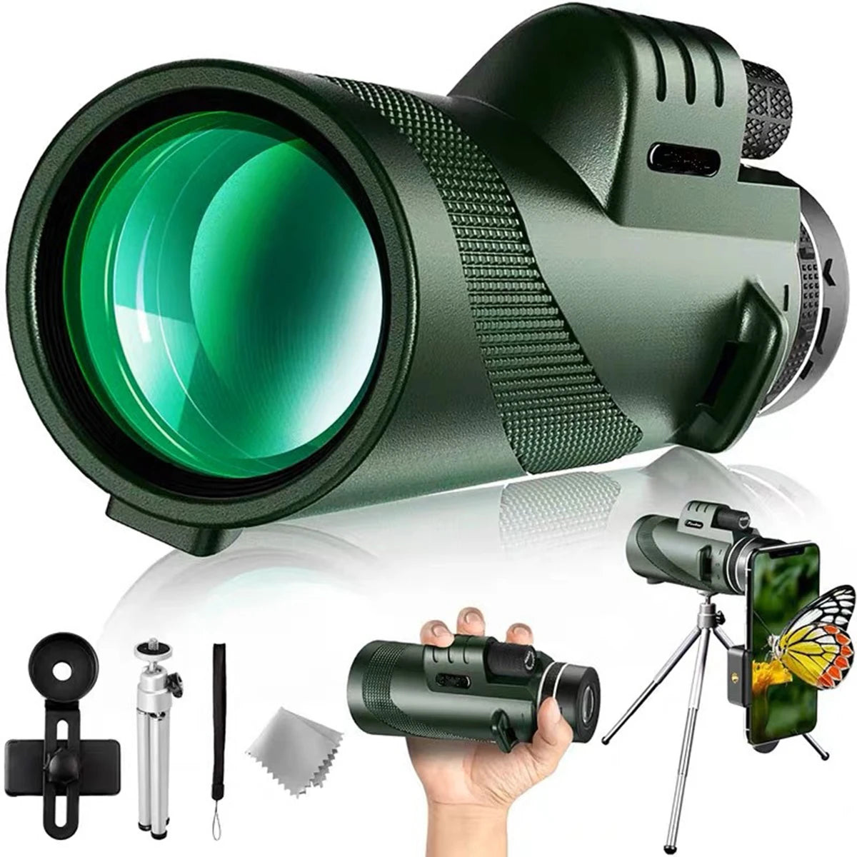 80*100 HD with Smartphone Stand and Tripod Powerful Binoculars Long Range Portable Monocular or Camping Tourism Outdoor