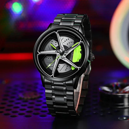 Sports Car Wheel Hub Men Watch Waterproof Rotate Watches Rim Watch Spinning Men'S Sports 360° Rotate Wheel Watches for Men Clock