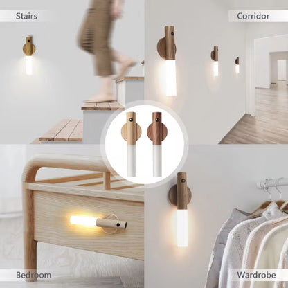 LED Wood USB Night Light Magnetic Wall Lamp Kitchen Cabinet Closet Light Home Staircase Bedroom Table Move Lamp Bedside Lighting